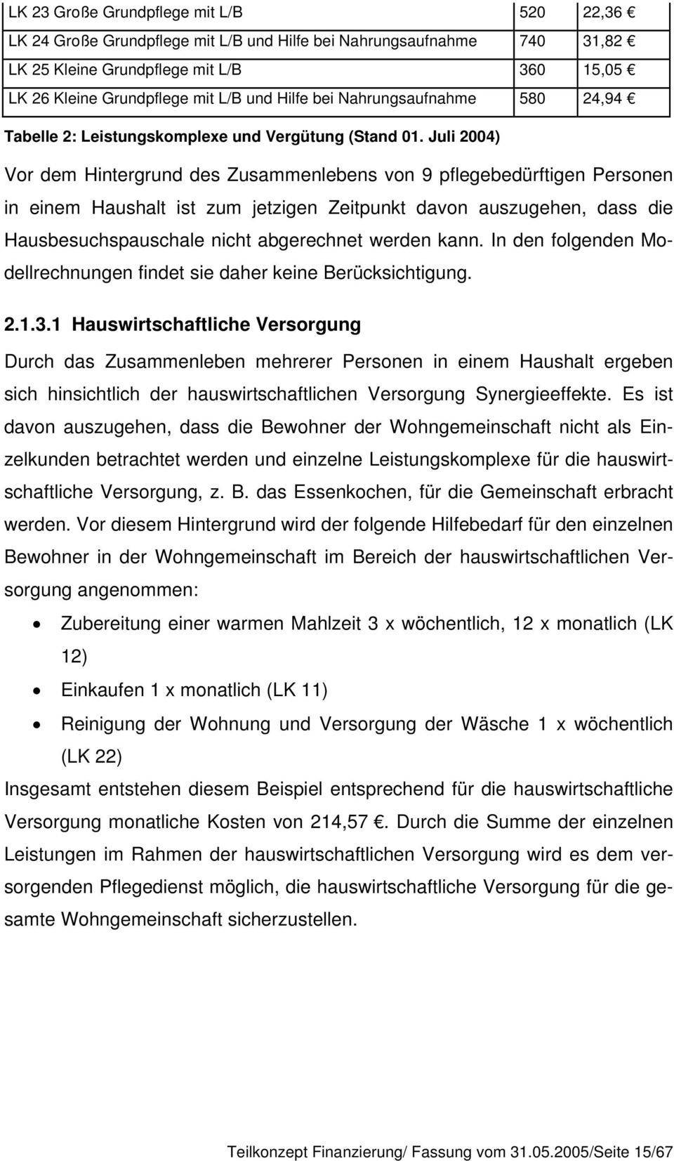 Juli 2004) Vor dem Hintergrund des Zusammenlebens von 9 pflegebedürftigen Personen in einem Haushalt ist zum jetzigen Zeitpunkt davon auszugehen, dass die Hausbesuchspauschale nicht abgerechnet