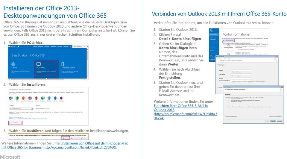 Falls Office 2013 nicht bereits auf Ihrem Computer installiert ist, können Sie es von Office 365 aus in nur drei einfachen Schritten installieren. 1. Wählen Sie PC & Mac. 2. Wählen Sie Installieren.