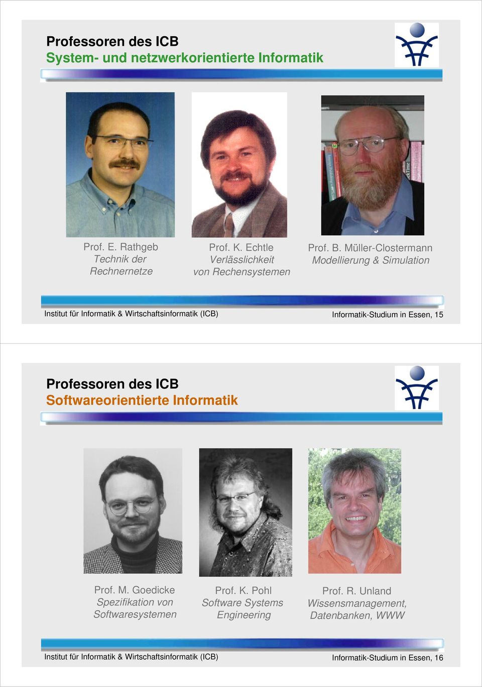 Müller-Clostermann Modellierung & Simulation Informatik-Studium in Essen, 15 Professoren des ICB Softwareorientierte