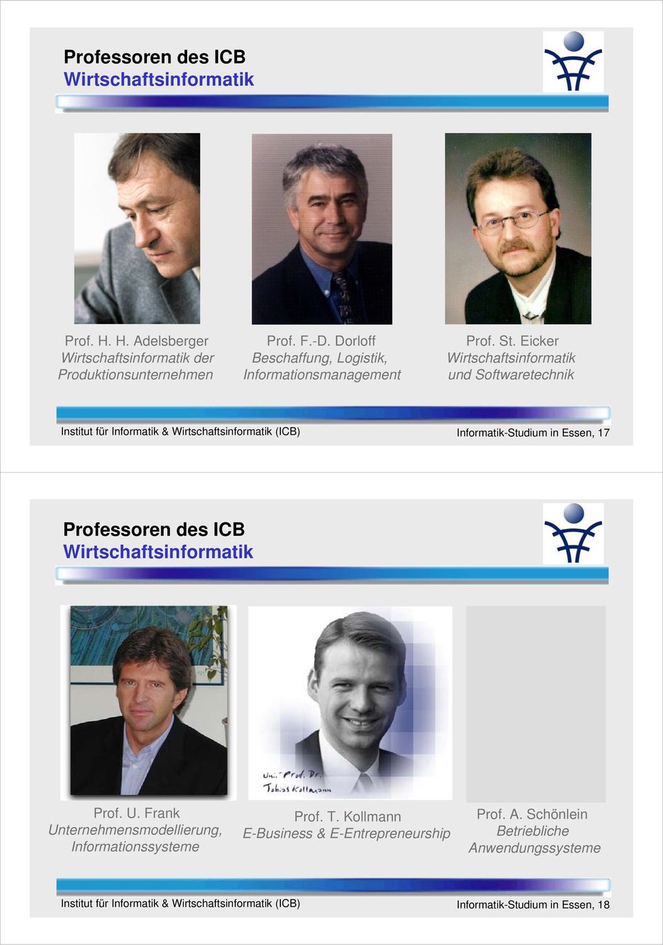 Eicker Wirtschaftsinformatik und Softwaretechnik Informatik-Studium in Essen, 17 Professoren des ICB Wirtschaftsinformatik