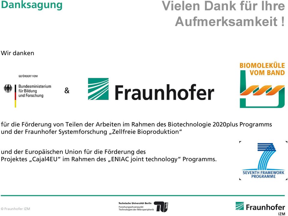 Biotechnologie 2020plus Programms und der Fraunhofer Systemforschung Zellfreie
