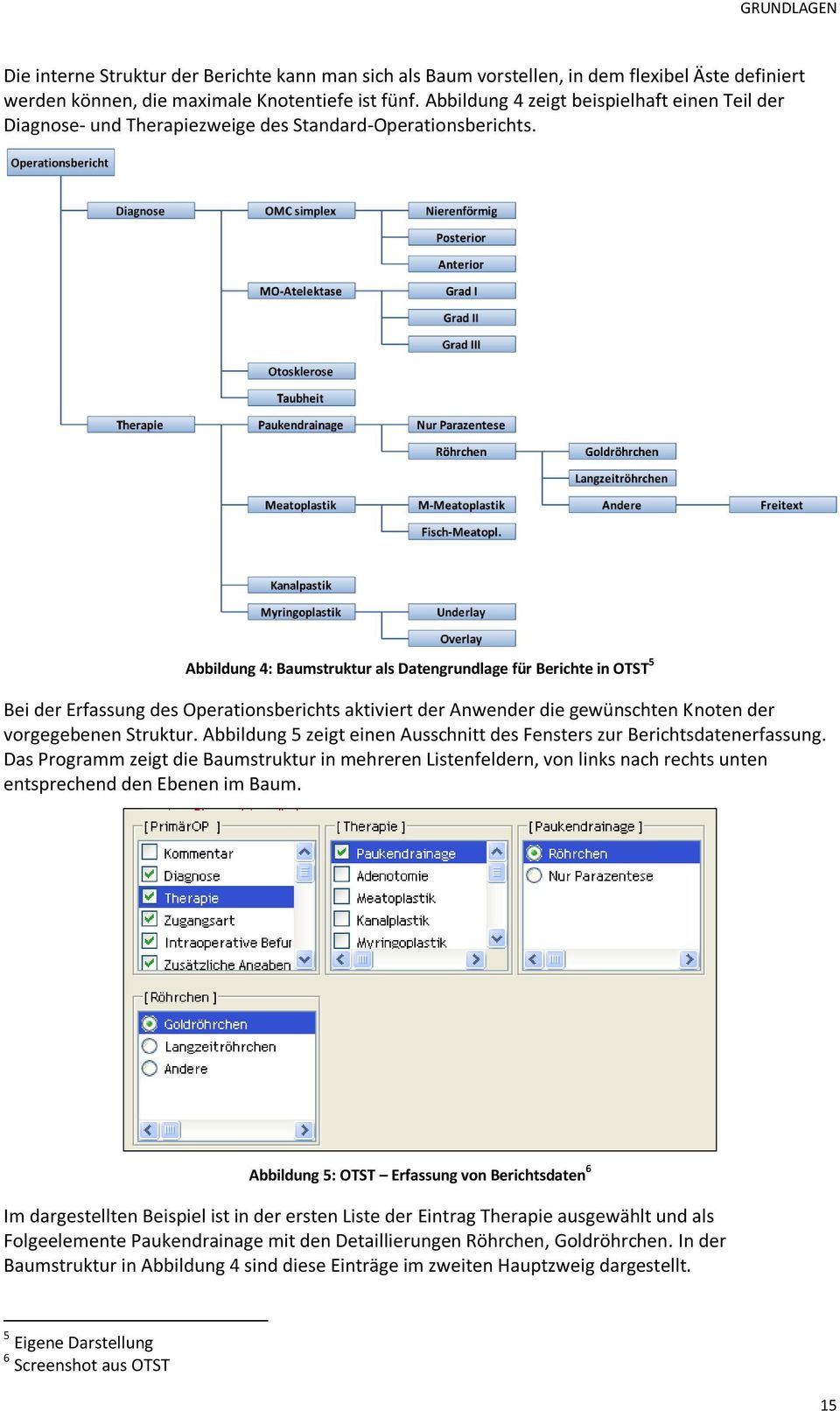 Abbildung 4: Baumstruktur als Datengrundlage für Berichte in OTST 5 Bei der Erfassung des Operationsberichts aktiviert der Anwender die gewünschten Knoten der vorgegebenen Struktur.