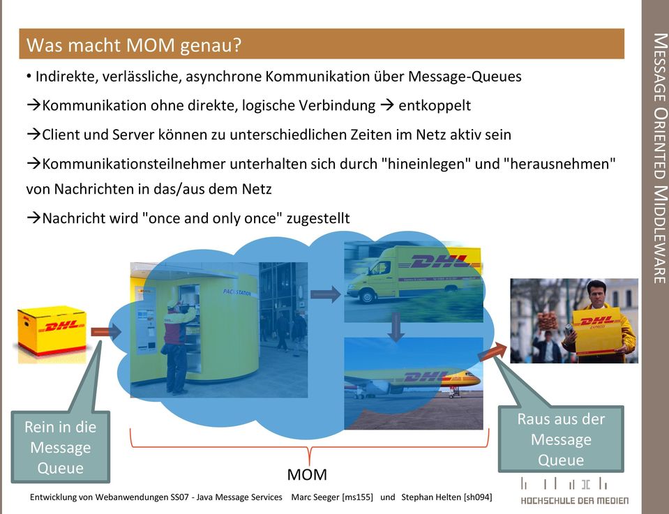 entkoppelt Client und Server können zu unterschiedlichen Zeiten im Netz aktiv sein Kommunikationsteilnehmer