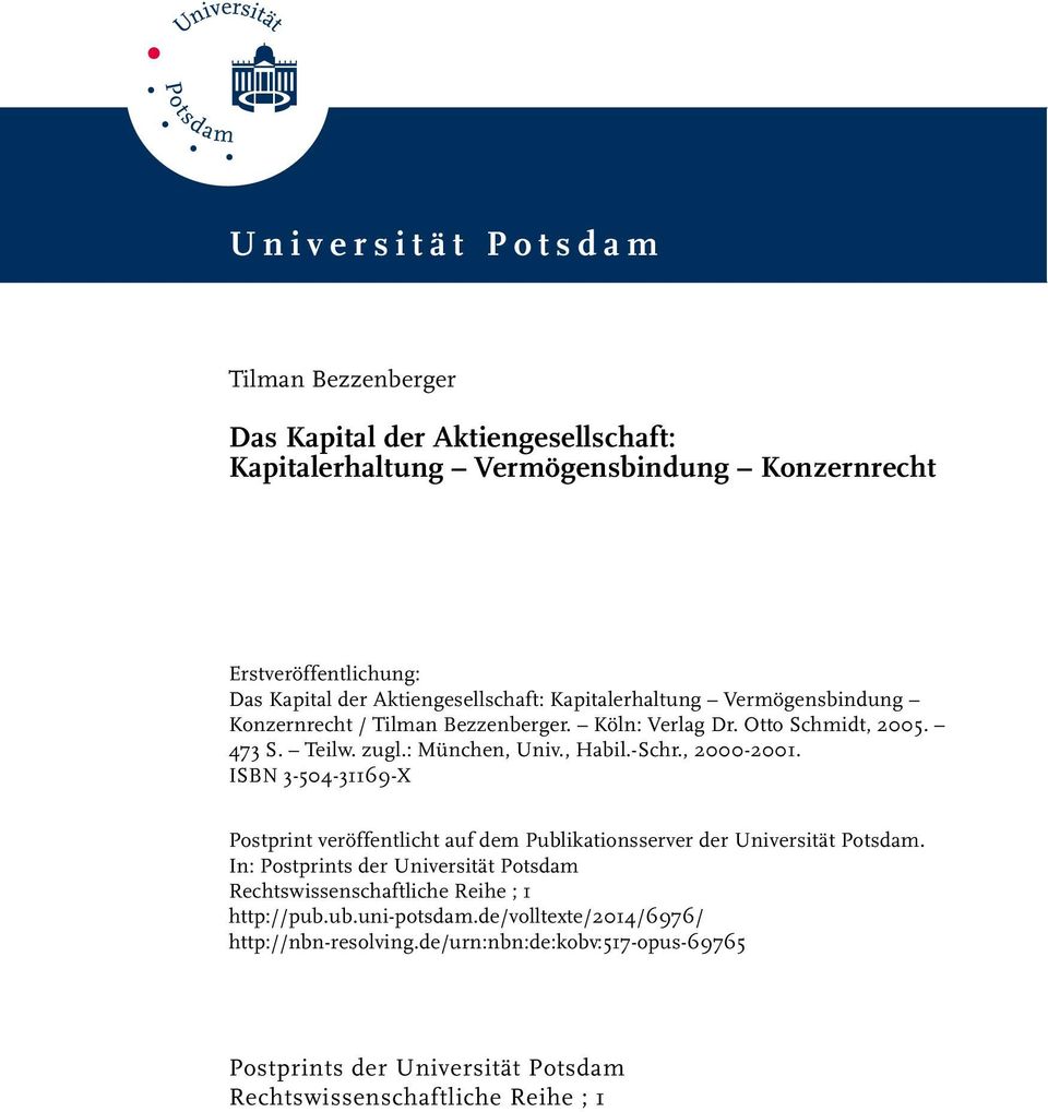 -Schr., 2000-2001. ISBN 3-504-31169-X Postprint veröffentlicht auf dem Publikationsserver der Universität Potsdam.