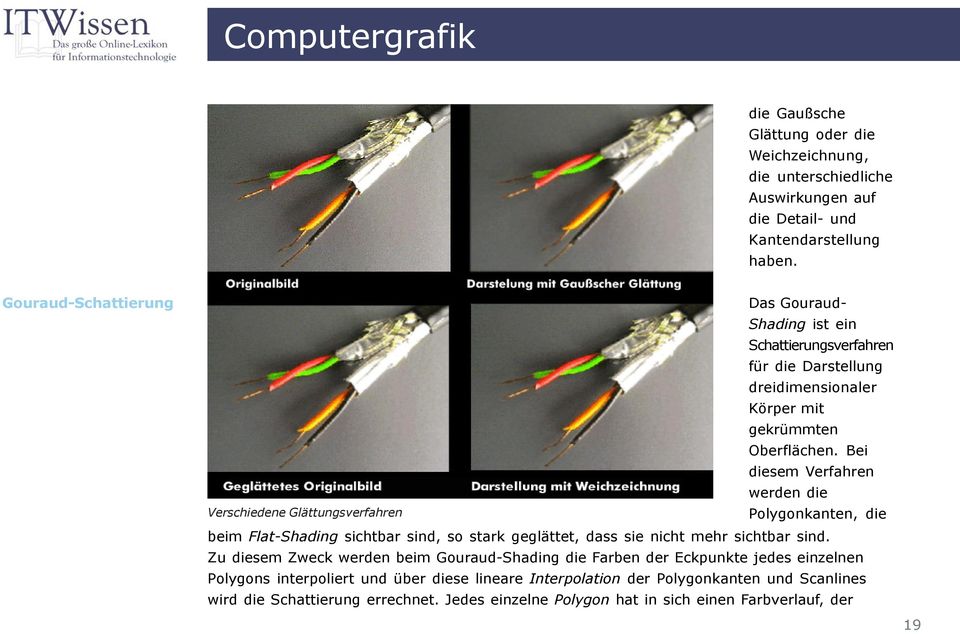 Bei diesem Verfahren werden die Verschiedene Glättungsverfahren Polygonkanten, die beim Flat-Shading sichtbar sind, so stark geglättet, dass sie nicht mehr sichtbar sind.