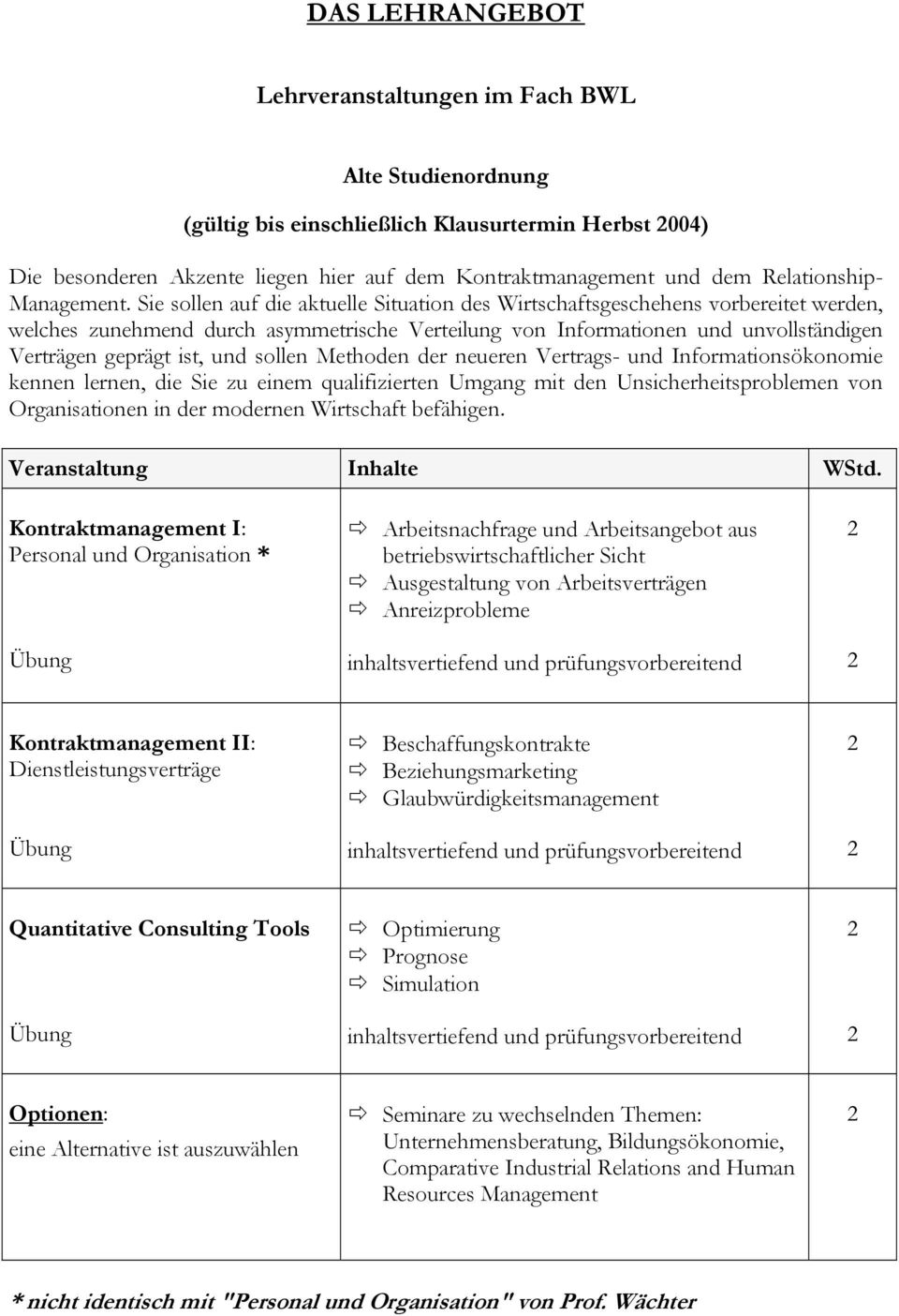 Sie sollen auf die aktuelle Situation des Wirtschaftsgeschehens vorbereitet werden, welches zunehmend durch asymmetrische Verteilung von Informationen und unvollständigen Verträgen geprägt ist, und