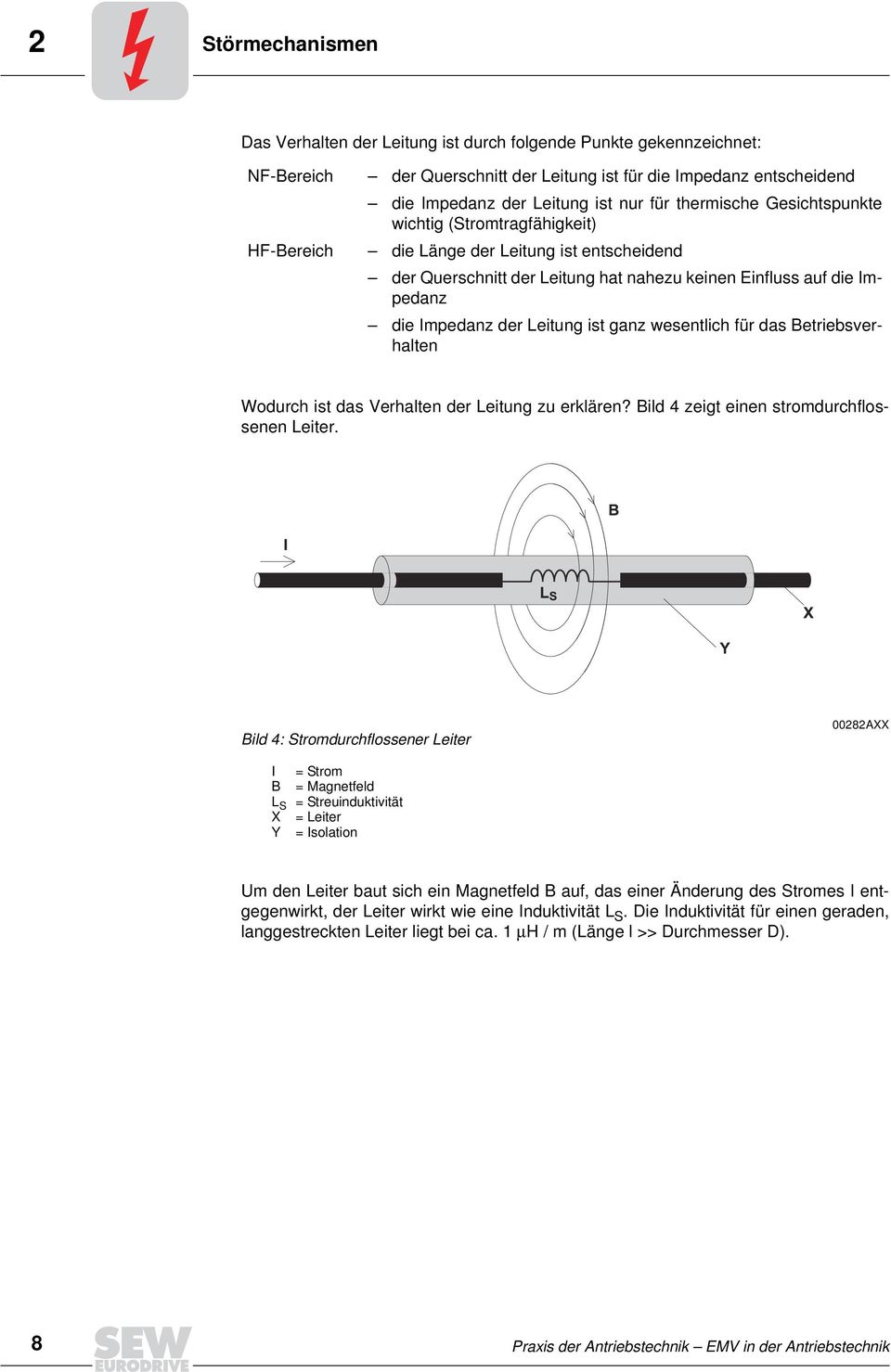 Leitung ist ganz wesentlich für das Betriebsverhalten Wodurch ist das Verhalten der Leitung zu erklären? Bild 4 zeigt einen stromdurchflossenen Leiter.