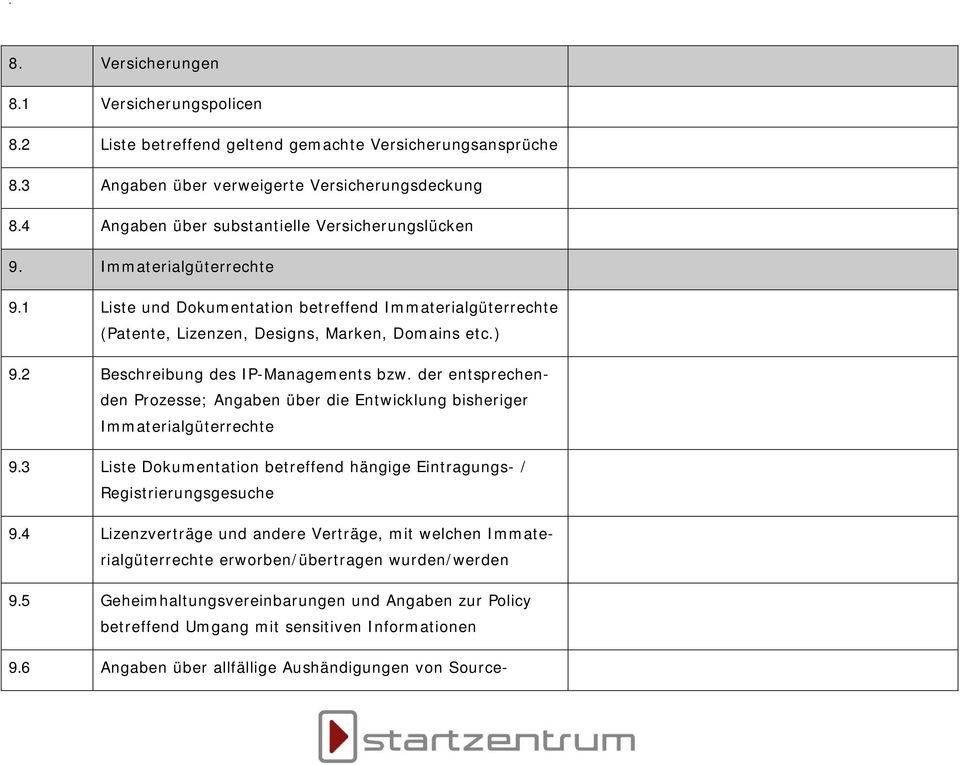 2 Beschreibung des IP-Managements bzw. der entsprechenden Prozesse; Angaben über die Entwicklung bisheriger Immaterialgüterrechte 9.