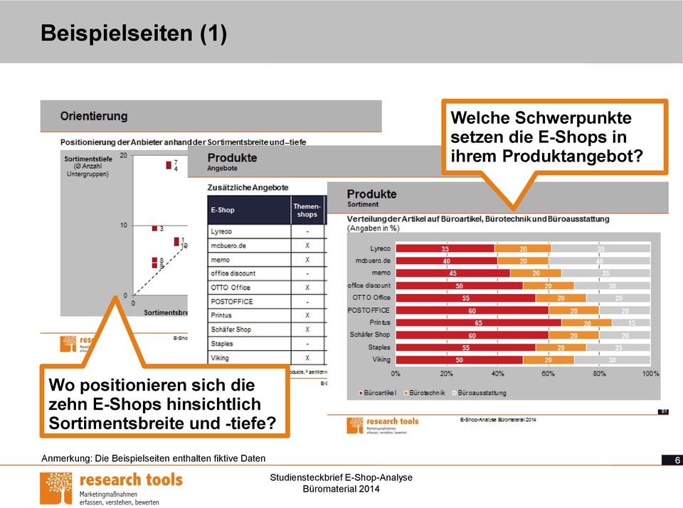 Wo positionieren sich die zehn E-Shops hinsichtlich