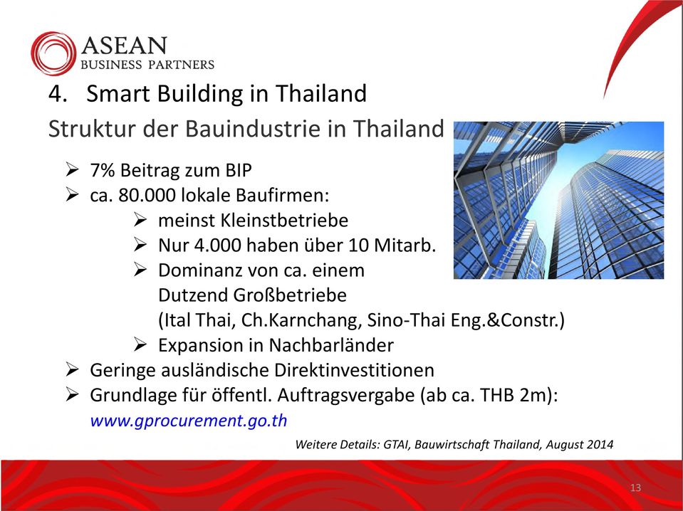 einem Dutzend Großbetriebe (Ital Thai, Ch.Karnchang, Sino-Thai Eng.&Constr.