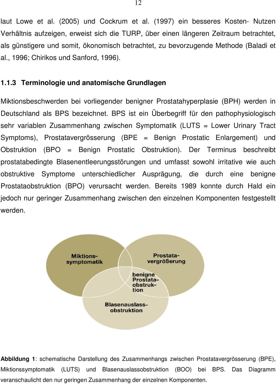 (Baladi et al., 1996; Chirikos und Sanford, 1996). 1.1.3 Terminologie und anatomische Grundlagen Miktionsbeschwerden bei vorliegender benigner Prostatahyperplasie (BPH) werden in Deutschland als BPS bezeichnet.