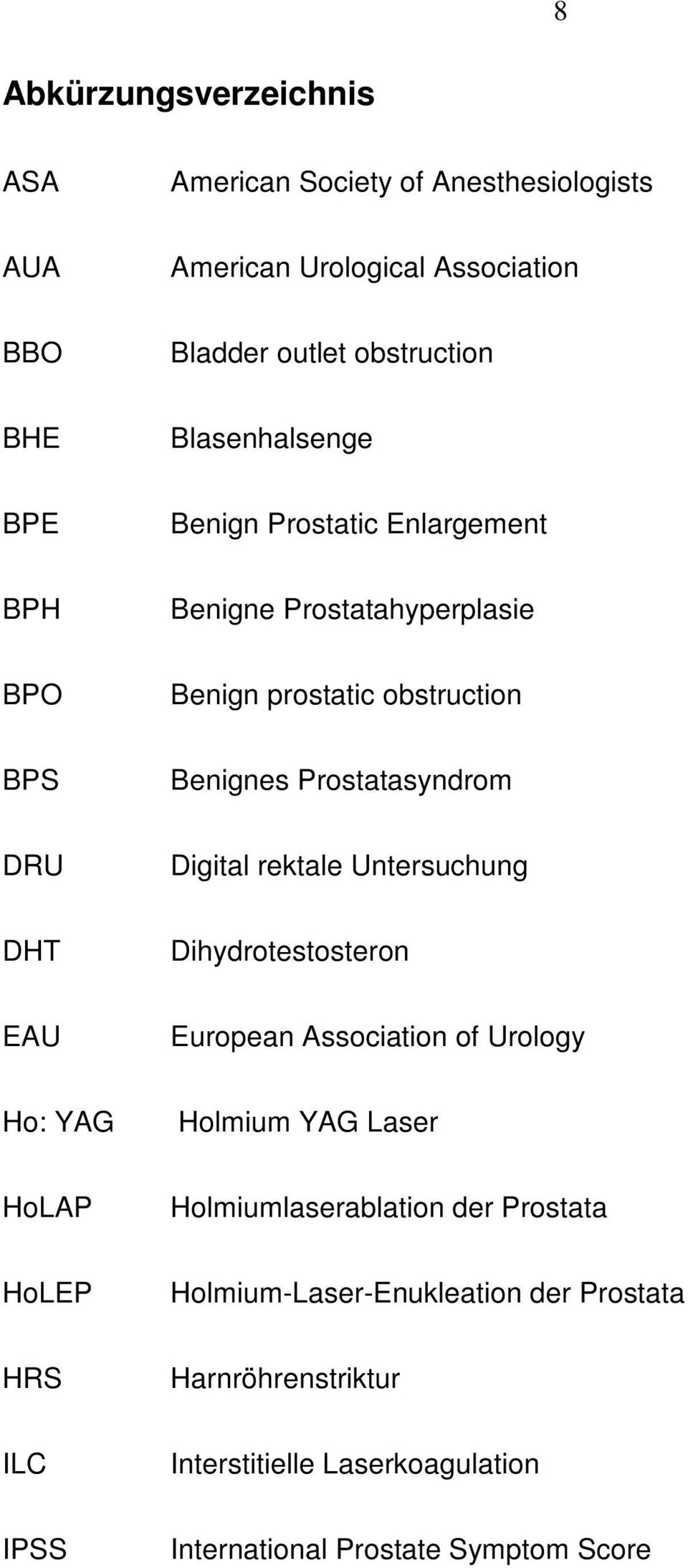 Digital rektale Untersuchung DHT Dihydrotestosteron EAU European Association of Urology Ho: YAG Holmium YAG Laser HoLAP Holmiumlaserablation der