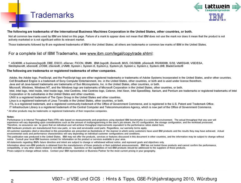 Those trademarks followed by are registered trademarks of IBM in the United States; all others are trademarks or common law marks of IBM in the United States.