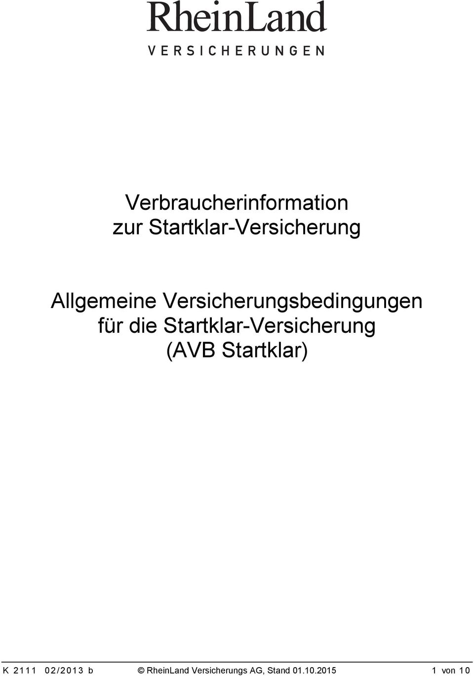 Startklar-Versicherung (AVB Startklar) K 2111