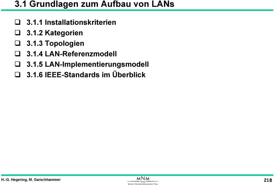 1.5 LAN-Implementierungsmodell 3.1.6 IEEE-Standards im Überblick 218