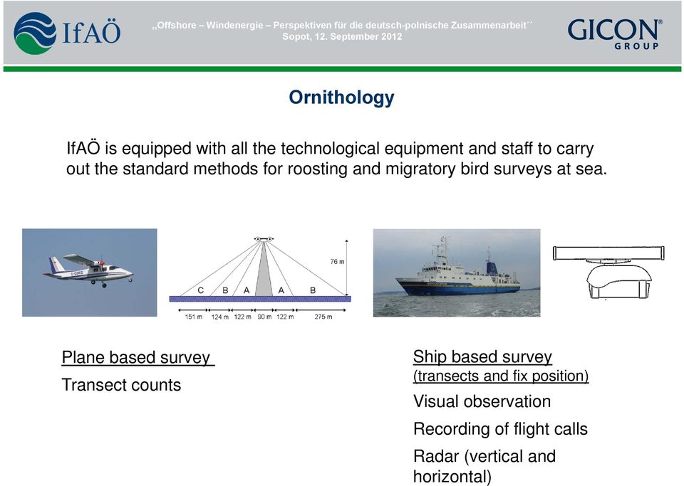 Plane based survey Transect counts Ship based survey (transects and fix