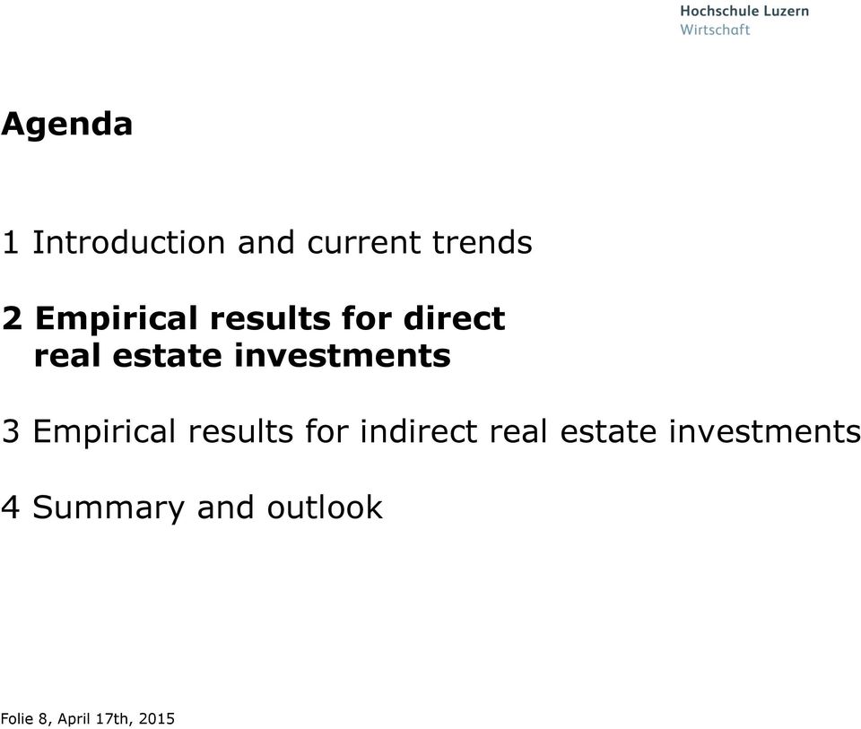 investments 3 Empirical results for indirect real
