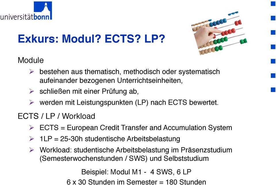 Prüfung ab, Ø werden mit Leistungspunkten (LP) nach ECTS bewertet.