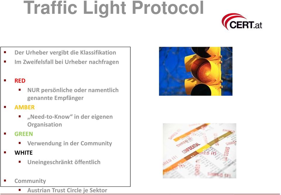 AMBER Need-to-Know in der eigenen Organisation GREEN WHITE Verwendung in der