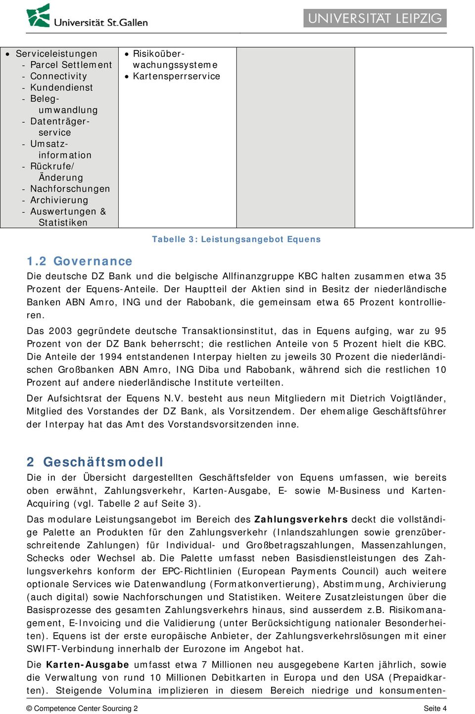 2 Governance Die deutsche DZ Bank und die belgische Allfinanzgruppe KBC halten zusammen etwa 35 Prozent der Equens-Anteile.