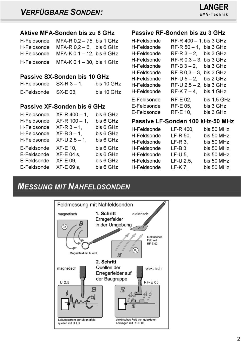 H-Feldsonde XF-R 3 1, bis 6 GHz H-Feldsonde XF-B 3 1, bis 6 GHz H-Feldsonde XF-U 2,5 1, bis 6 GHz E-Feldsonde XF-E 10, bis 6 GHz E-Feldsonde XF-E 04 s, bis 6 GHz E-Feldsonde XF-E 09, bis 6 GHz