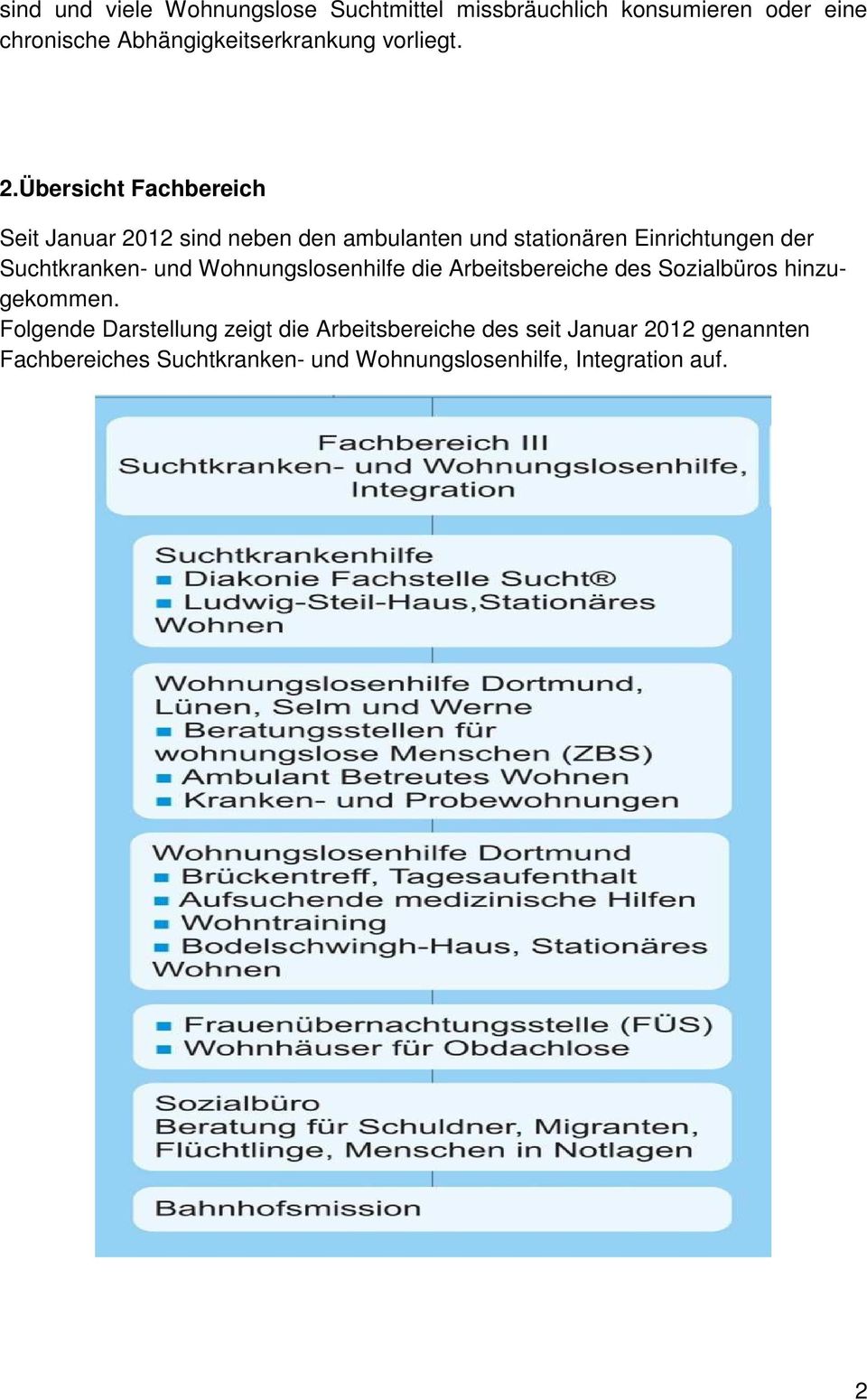 Übersicht Fachbereich Seit Januar 2012 sind neben den ambulanten und stationären Einrichtungen der Suchtkranken-