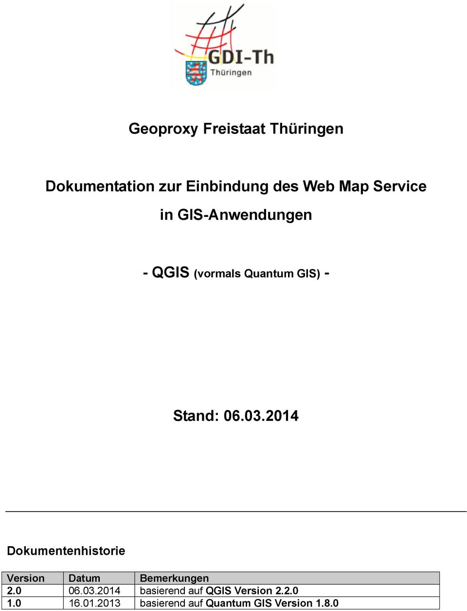 2014 Dokumentenhistorie Version Datum Bemerkungen 2.0 06.03.