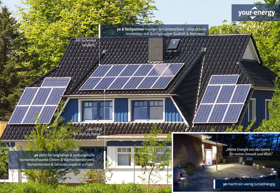 ye steht für langlebige & wirkungsvolle Sonnenkraftwerke (Strom & Wärme kombiniert).