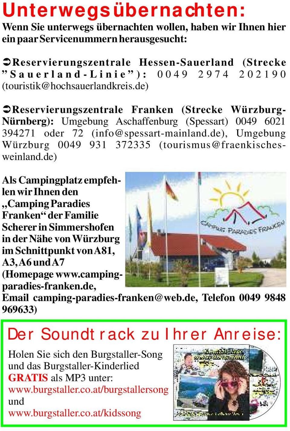 de) Reservierungszentrale Franken (Strecke Würzburg- Nürnberg): Umgebung Aschaffenburg (Spessart) 0049 6021 394271 oder 72 (info@spessart-mainland.