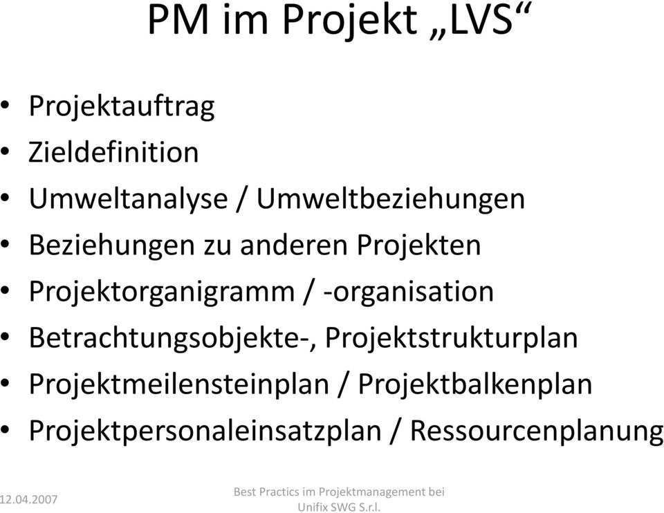 / -organisation Betrachtungsobjekte-, Projektstrukturplan