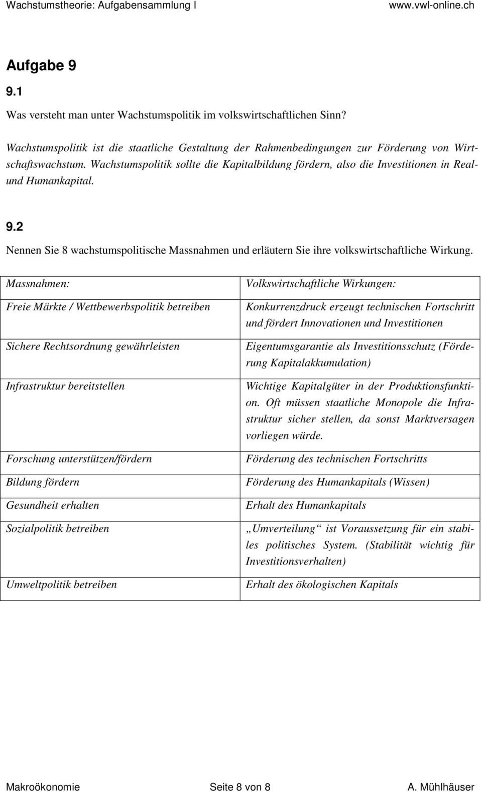 Massnahmen: Freie Märkte / Wettbewerbspolitik betreiben Sichere Rechtsordnung gewährleisten Infrastruktur bereitstellen Forschung unterstützen/fördern Bildung fördern Gesundheit erhalten