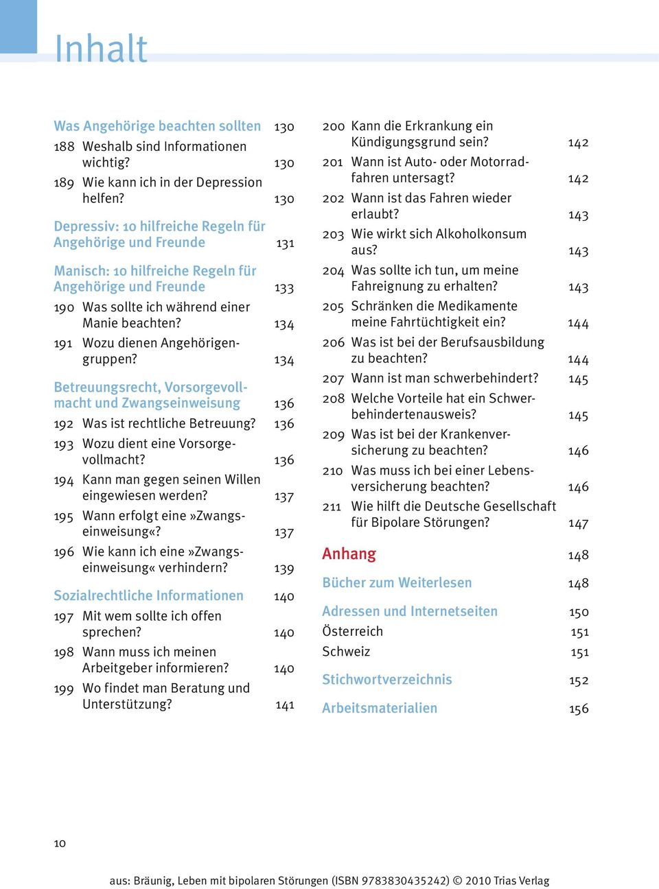 134 191 Wozu dienen Angehörigengruppen? 134 Betreuungsrecht, Vorsorgevollmacht und Zwangseinweisung 136 192 Was ist rechtliche Betreuung? 136 193 Wozu dient eine Vorsorgevollmacht?