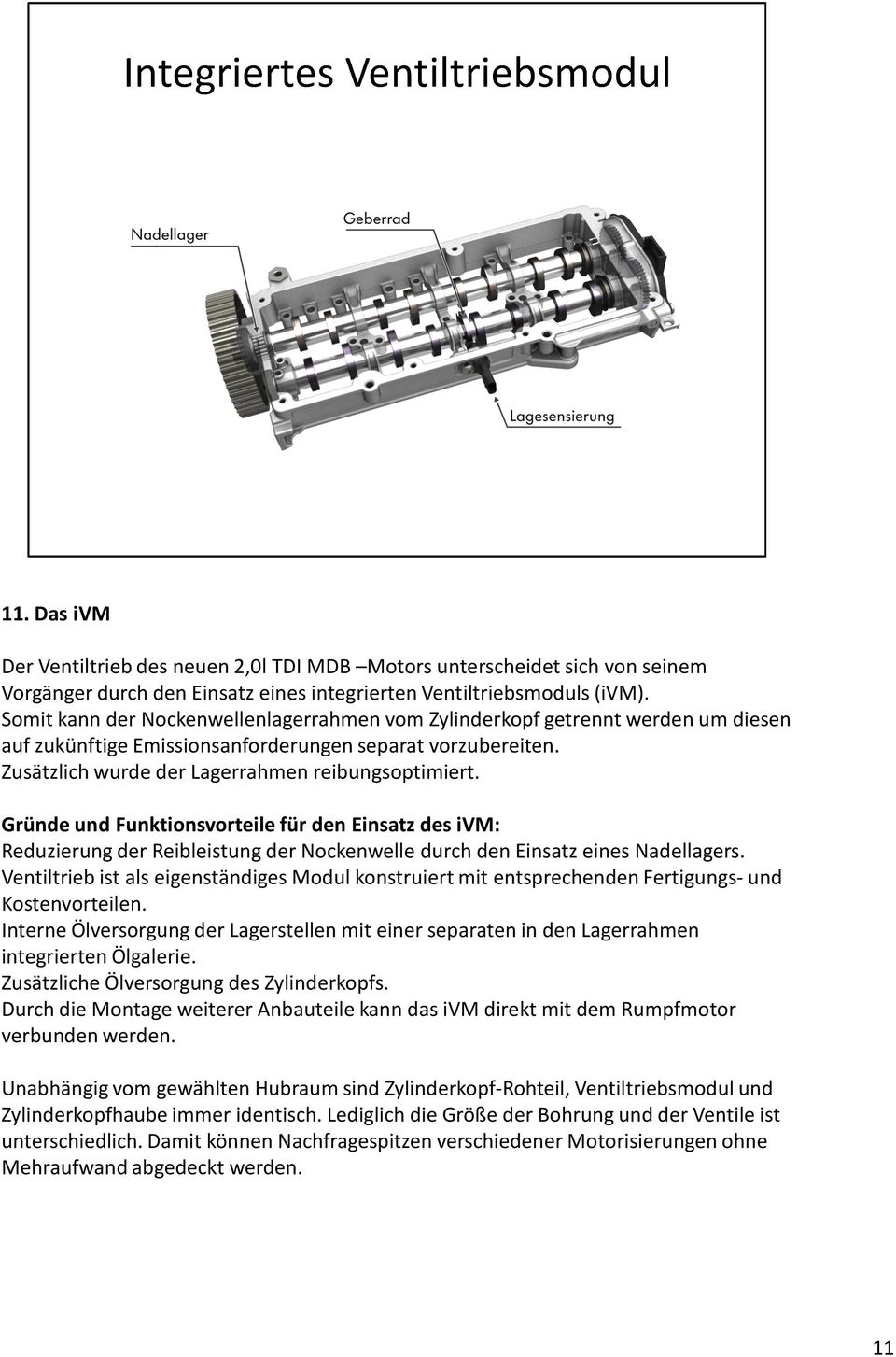 Gründe und Funktionsvorteile für den Einsatz des ivm: Reduzierung der Reibleistung der Nockenwelle durch den Einsatz eines Nadellagers.