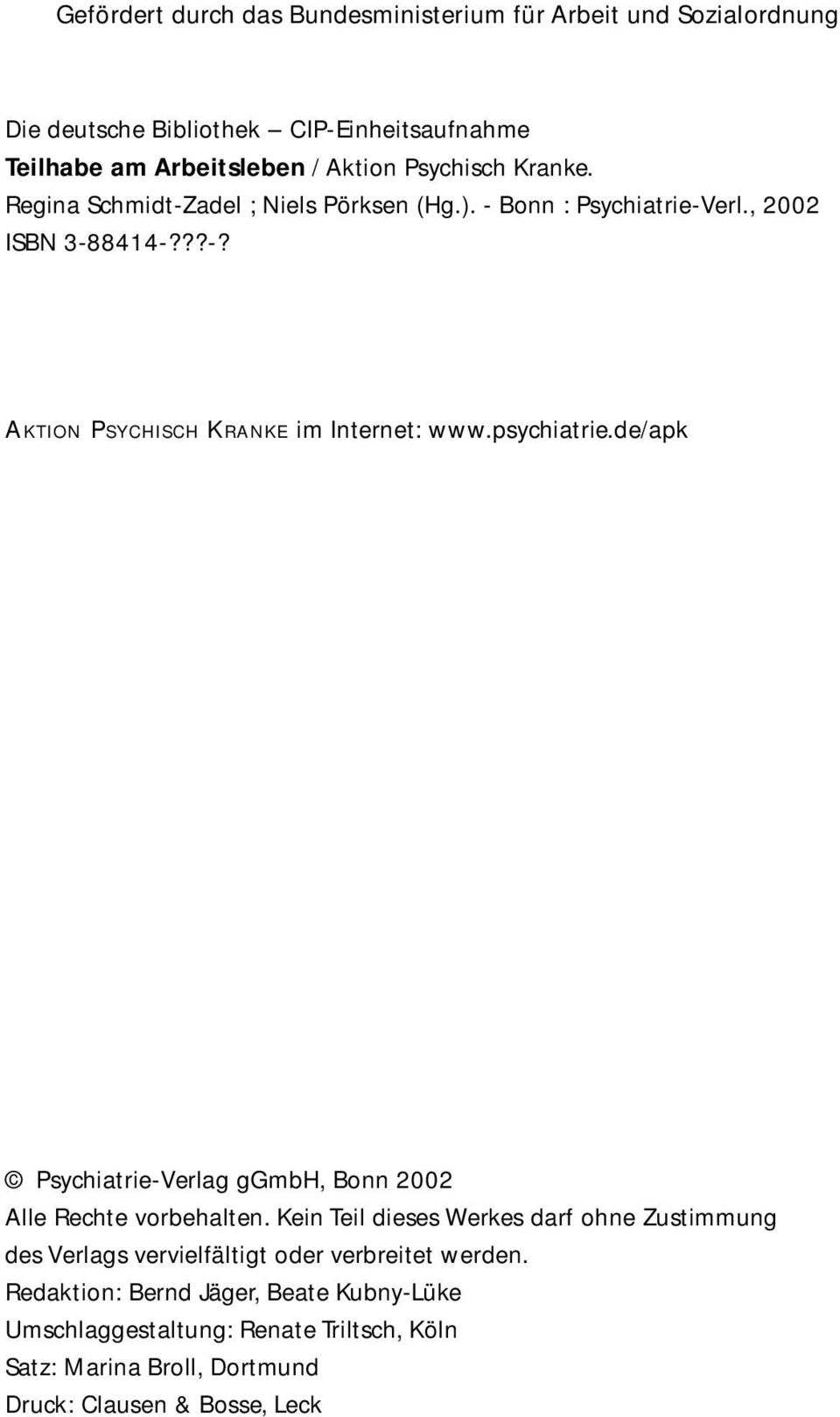 psychiatrie.de/apk Psychiatrie-Verlag ggmbh, Bonn 2002 Alle Rechte vorbehalten.