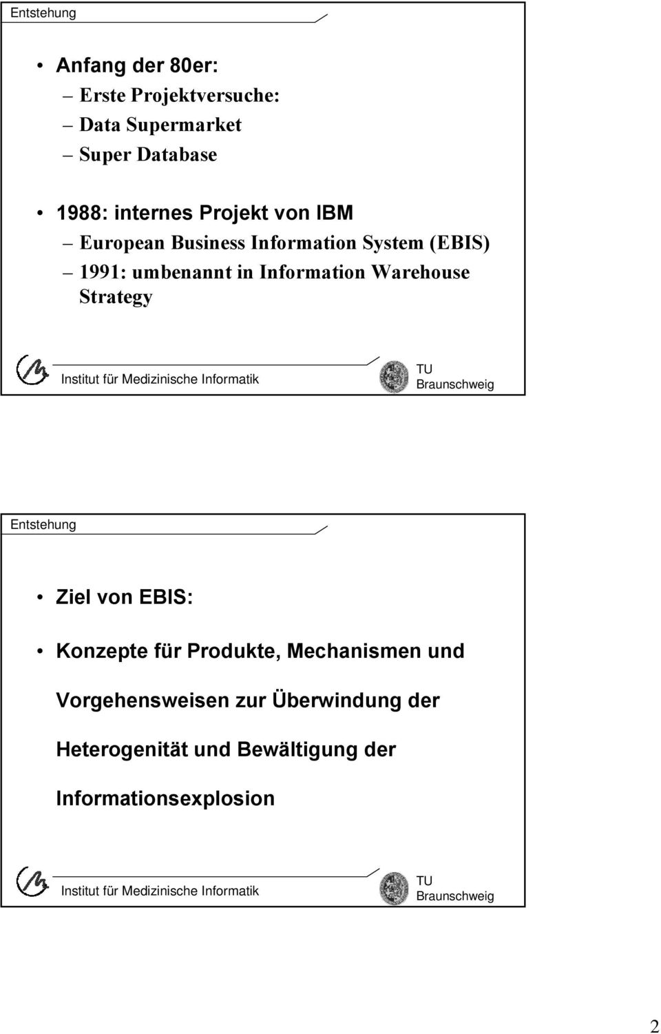 Information Warehouse Strategy Entstehung Ziel von EBIS: Konzepte für f r Produkte,