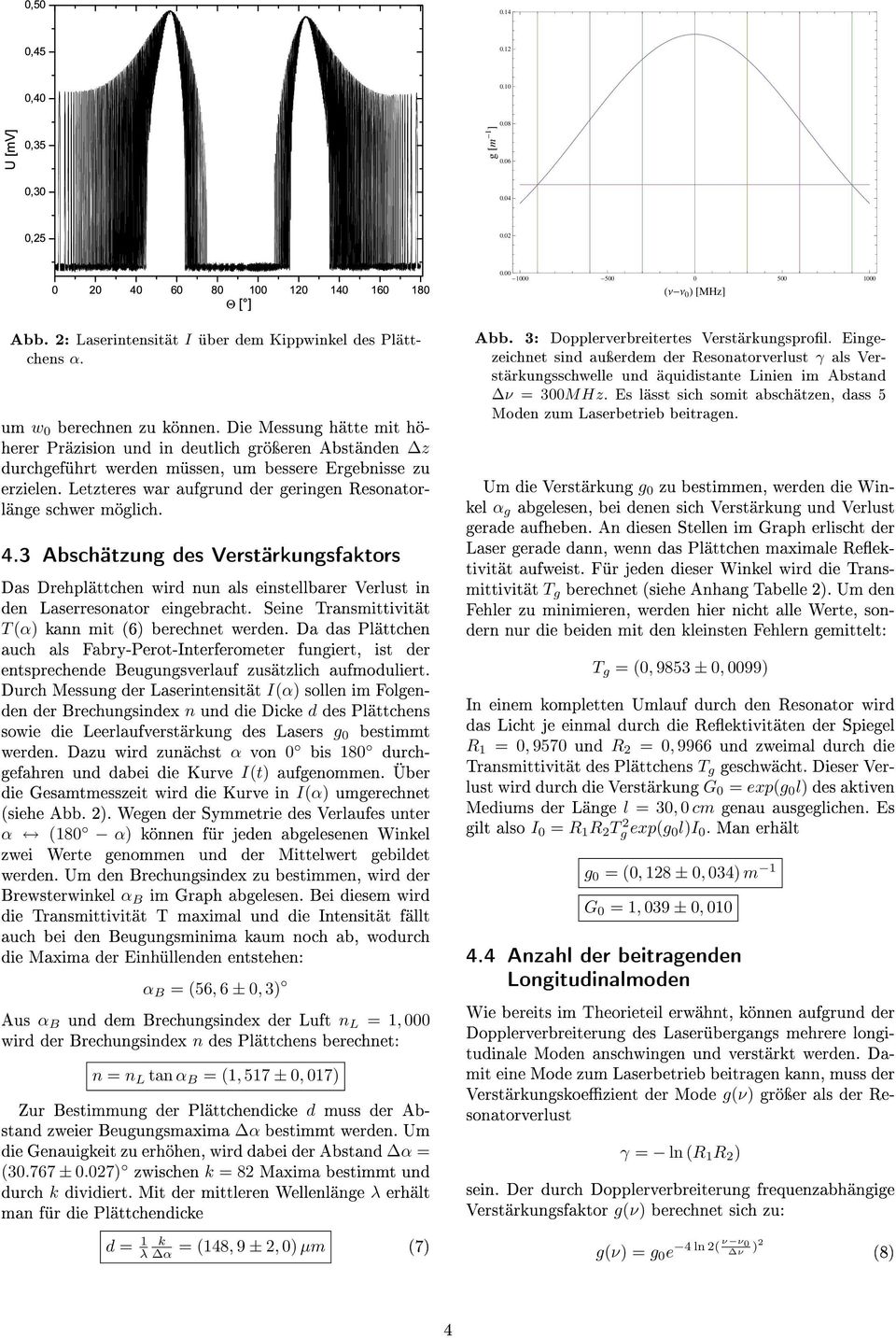 Letzteres war aufgrund der geringen Resonatorlänge schwer möglich. 4.3 Abschätzung des Verstärkungsfaktors Das Drehplättchen wird nun als einstellbarer Verlust in den Laserresonator eingebracht.