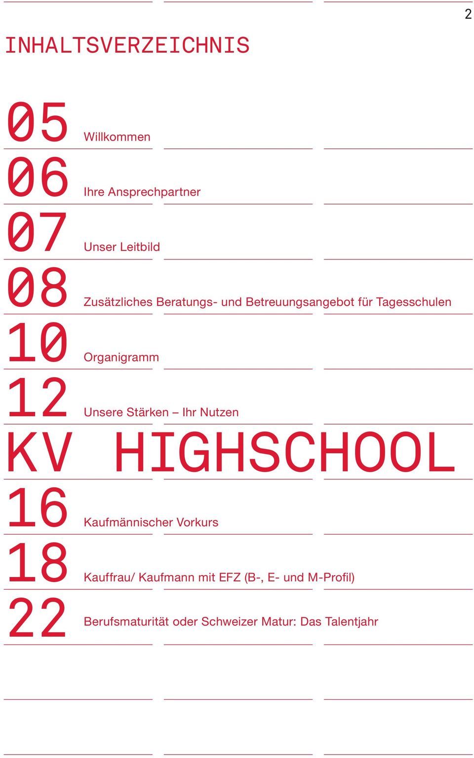 Unsere Stärken Ihr Nutzen KV HIGHSCHOOL 16 18 22 Kaufmännischer Vorkurs Kauffrau/