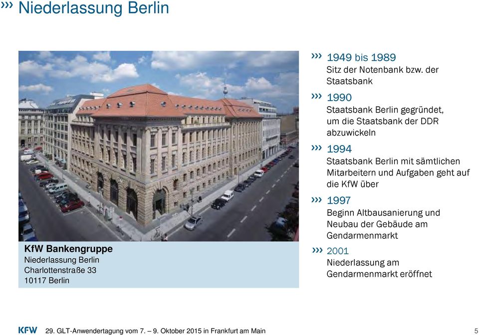 der Staatsbank 1990 Staatsbank Berlin gegründet, um die Staatsbank der DDR abzuwickeln 1994 Staatsbank
