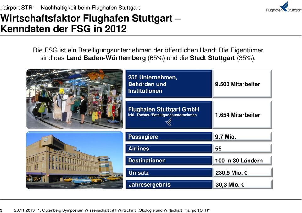 (35%). 255 Unternehmen, Behörden und Institutionen 9.500 Mitarbeiter Flughafen Stuttgart GmbH inkl.