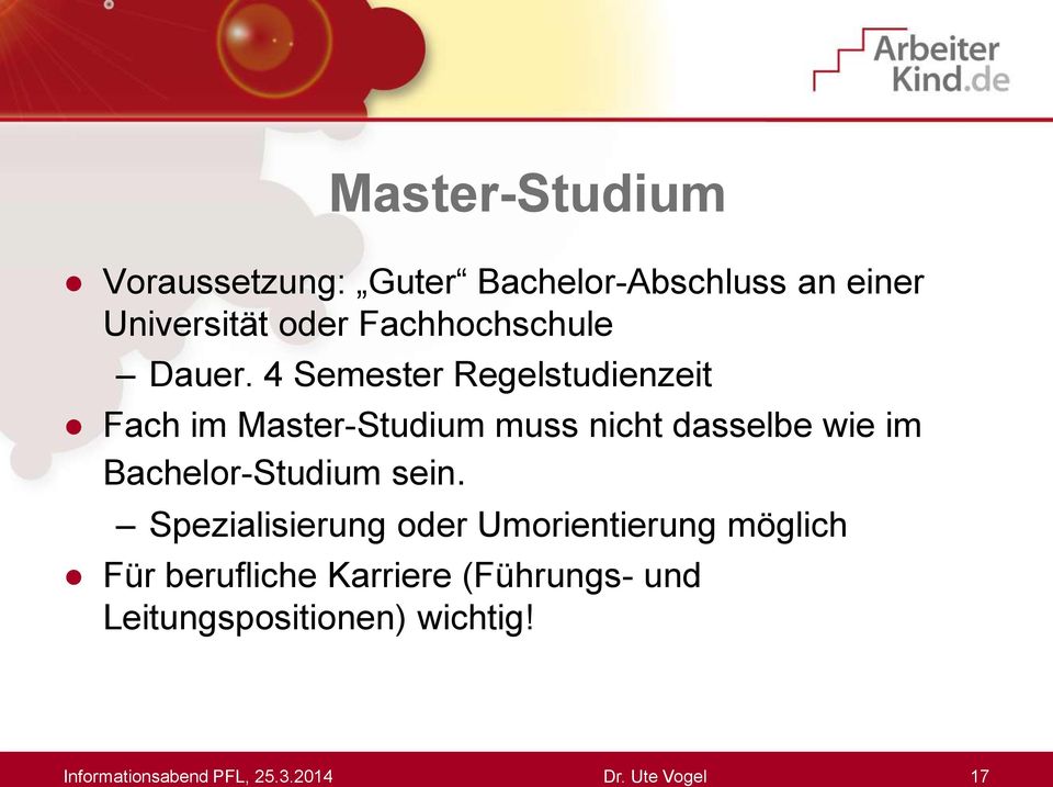 4 Semester Regelstudienzeit Fach im Master-Studium muss nicht dasselbe wie im