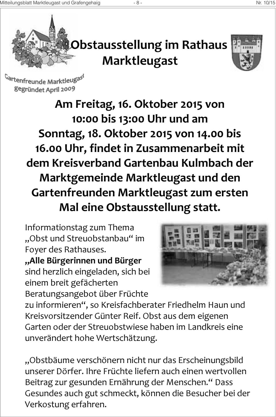 Informationstag zum Thema Obst und Streuobstanbau im Foyer des Rathauses.