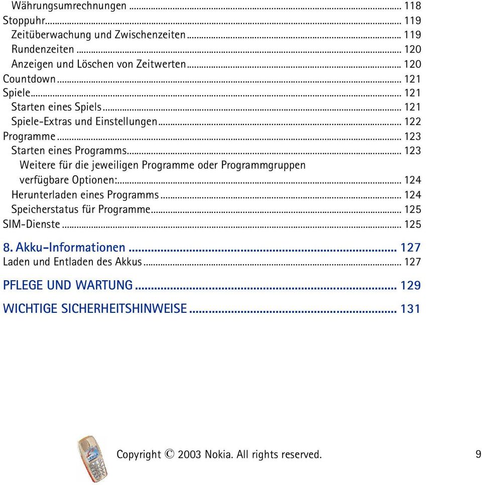 .. 123 Weitere für die jeweiligen Programme oder Programmgruppen verfügbare Optionen:... 124 Herunterladen eines Programms... 124 Speicherstatus für Programme.