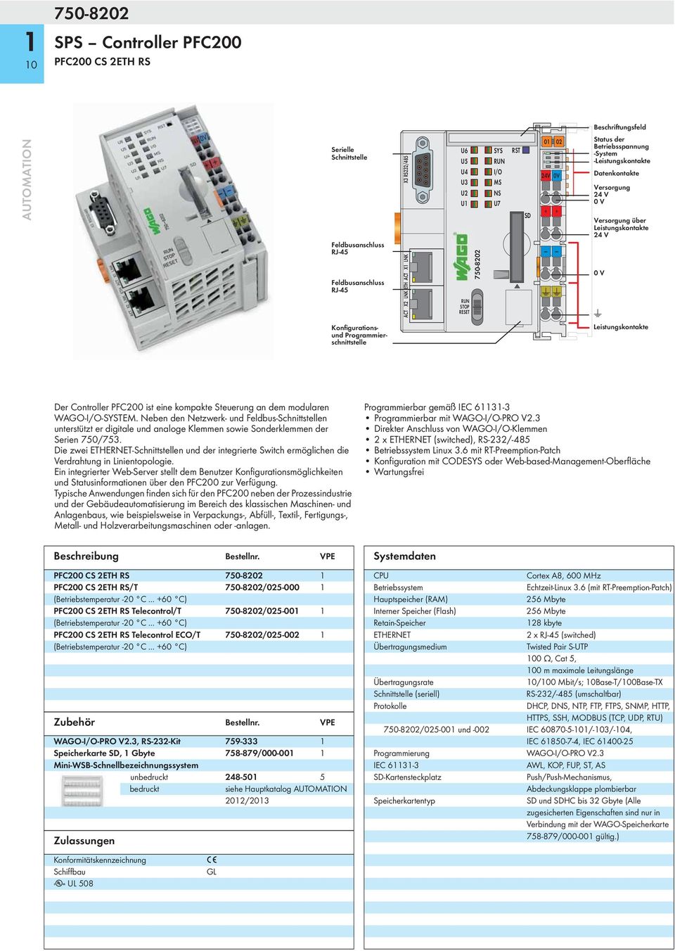 Konfigurationsund Programmierschnittstelle Leistungskontakte Der Controller PFC200 ist eine kompakte Steuerung an dem modularen WAGO-I/O-SYSTEM.