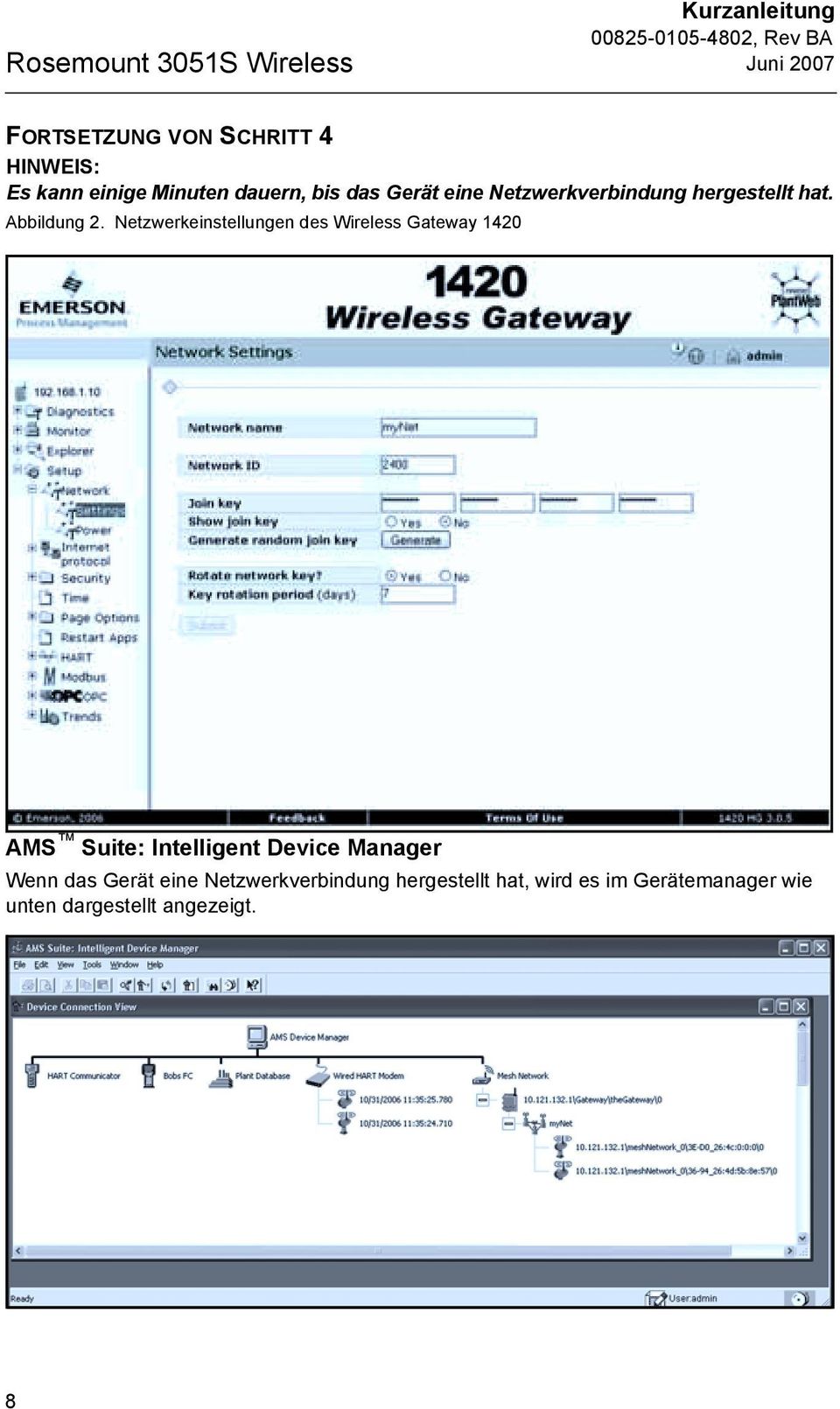 Netzwerkeinstellungen des Wireless Gateway 1420 AMS Suite: Intelligent Device