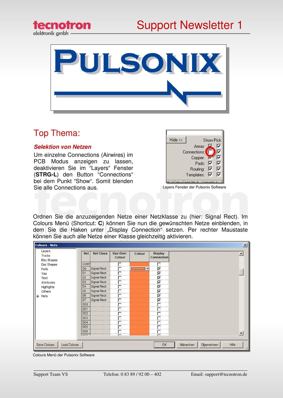Layers Fenster der Pulsonix Software Ordnen Sie die anzuzeigenden Netze einer Netzklasse zu (hier: Signal Rect).