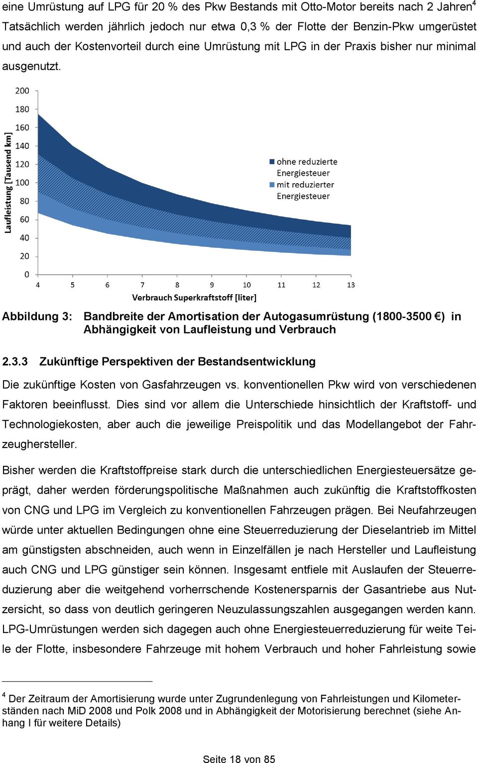 Abbildung 3: Bandbreite der Amortisation der Autogasumrüstung (1800-3500 ) in Abhängigkeit von Laufleistung und Verbrauch 2.3.3 Zukünftige Perspektiven der Bestandsentwicklung Die zukünftige Kosten von Gasfahrzeugen vs.