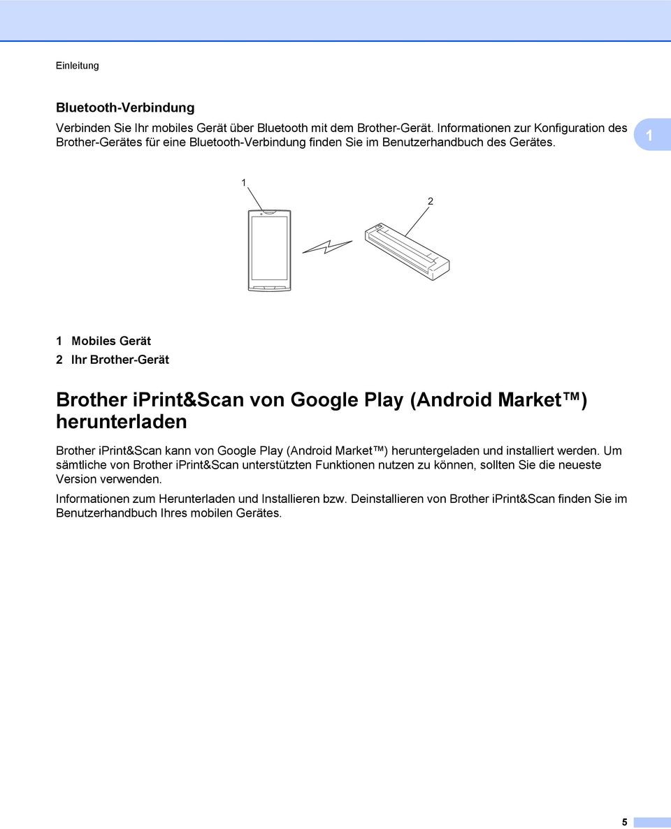 1 1 2 1 Mobiles Gerät 2 Ihr Brother-Gerät Brother iprint&scan von Google Play (Android Market ) herunterladen Brother iprint&scan kann von Google Play (Android Market )