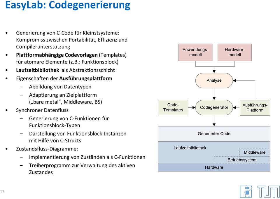 : Funktionsblock) Laufzeitbibliothek als Abstraktionsschicht Eigenschaften der Ausführungsplattform Abbildung von Datentypen Adaptierung an Zielplattform ( bare metal, Middleware, BS) Synchroner