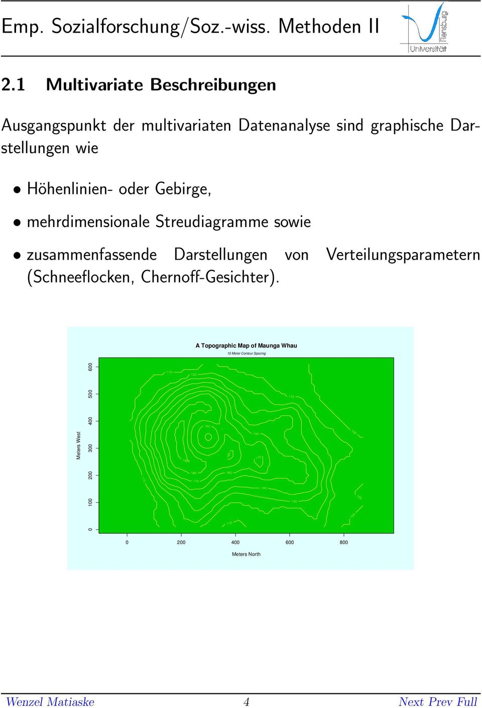 Verteilungsparametern (Schneeflocken, Chernoff-Gesichter) A Topographic Map of Maunga Whau 10 Meter