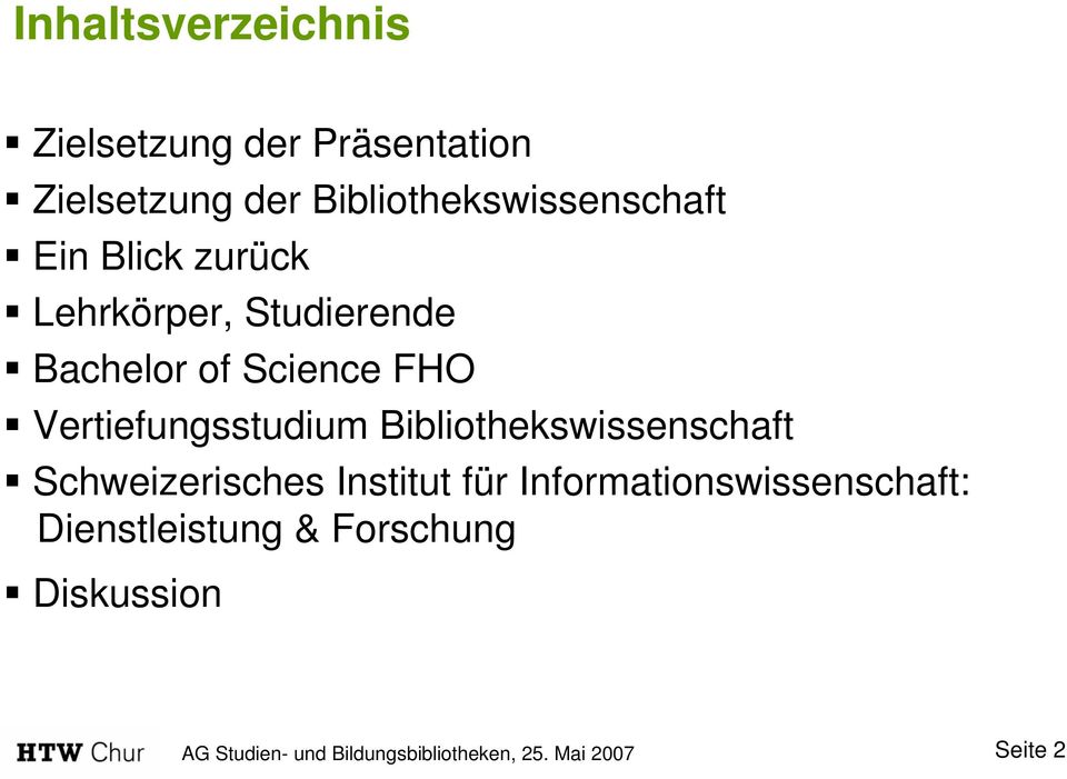 of Science FHO Vertiefungsstudium Bibliothekswissenschaft Schweizerisches